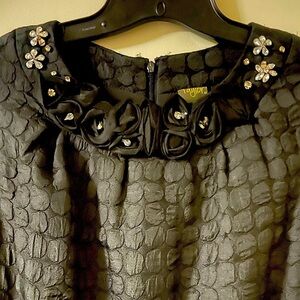 Taylor Size 10 Contemporary Black Textured Rhinestone Neckline, A-lined Dress